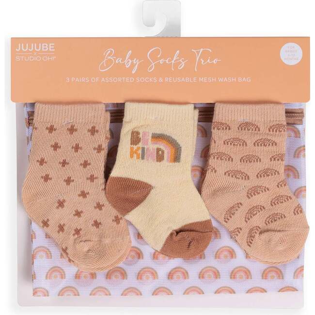 Baby Socks Trios With Zipper Wash Bag, Be Kind Rainbows (Pack Of 3)