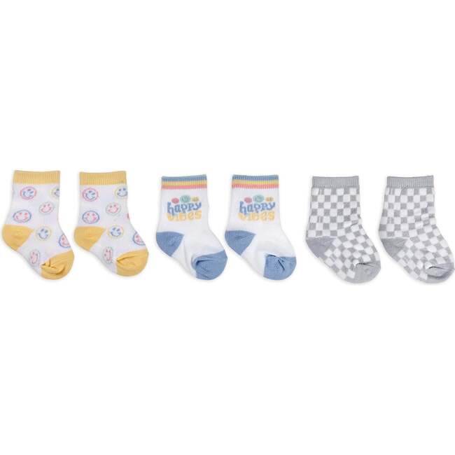 Baby Socks Trios With Zipper Wash Bag, Happy Baby Vibes (Pack Of 3)