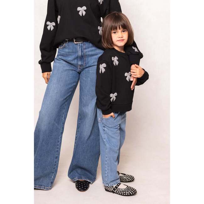 Mini Micah Crew Neck Sweatshirt in Black & Bows