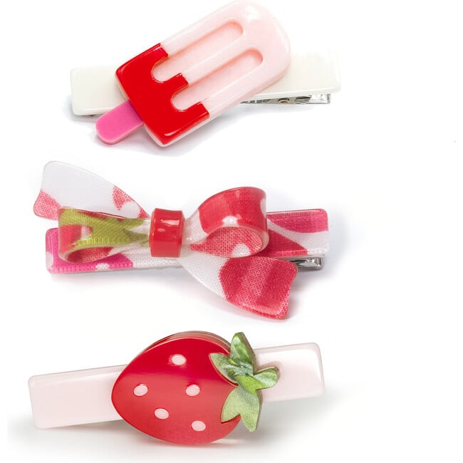 Popsicle Strawberry Pink Bow Hair Clips Combo