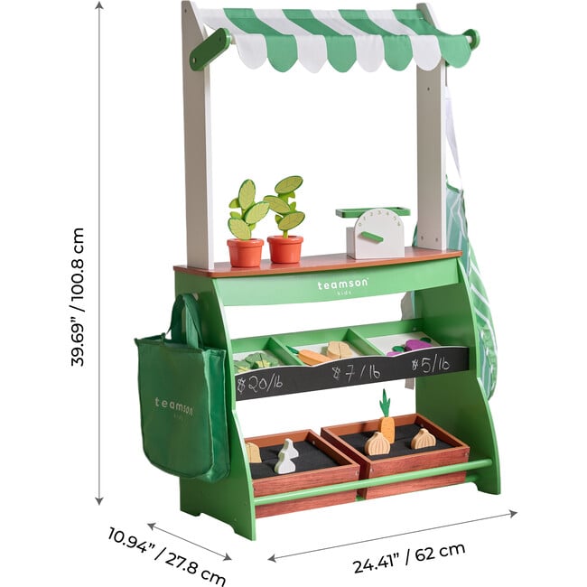 Teamson Kids Vermont Farmers Market Stand with Interactive Accessories & Vegetables - Play Kitchens - 4