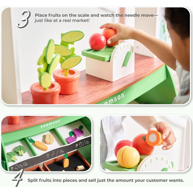 Teamson Kids Vermont Farmers Market Stand with Interactive Accessories & Vegetables - Play Kitchens - 6