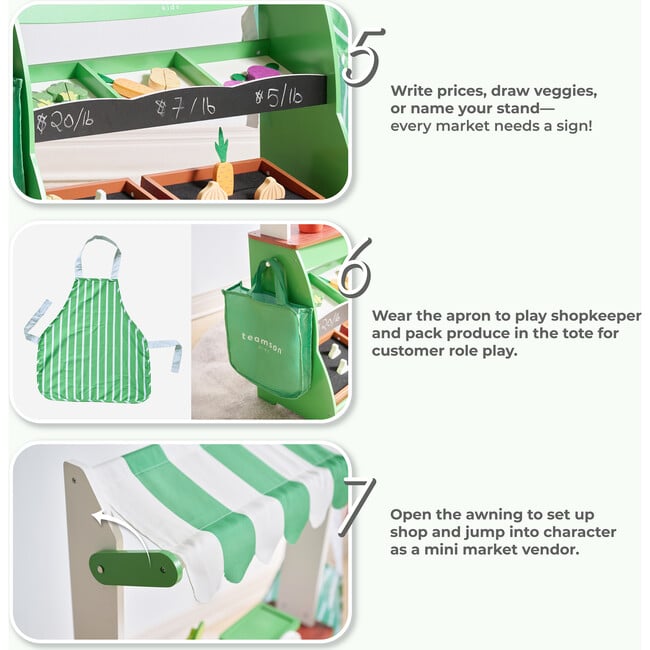 Teamson Kids Vermont Farmers Market Stand with Interactive Accessories & Vegetables - Play Kitchens - 7