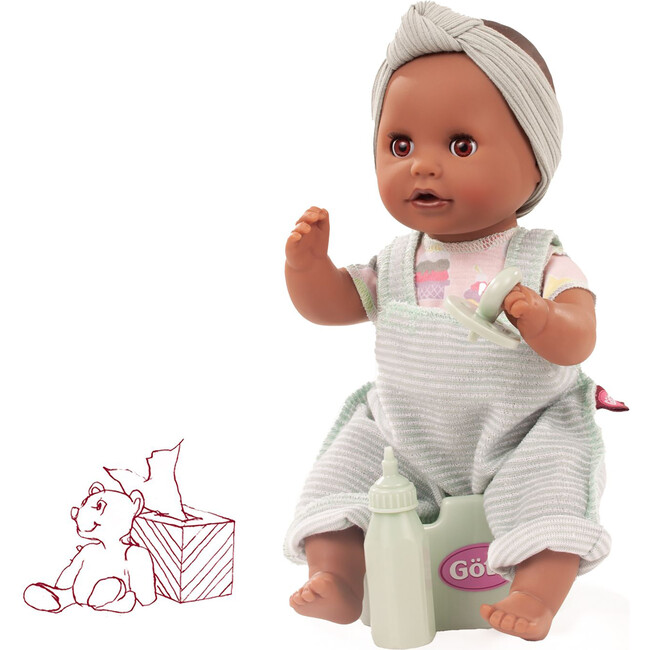 Sleepy Aquini: 13" Drink & Wet Bath Doll - AA Girl Grey-Green Stripe - Dolls - 5