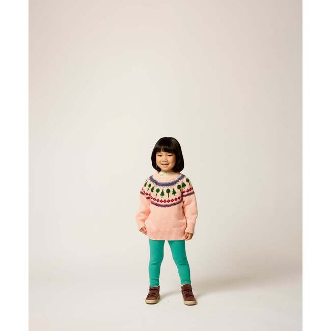 Recess Fair Isle Intarsia Long Sleeve Knit Sweater, Pink Lemonade