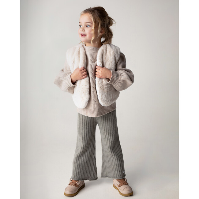 Niena Merino Wool Braided Knit Bishop Sleeve Sweater, Lavender Brown