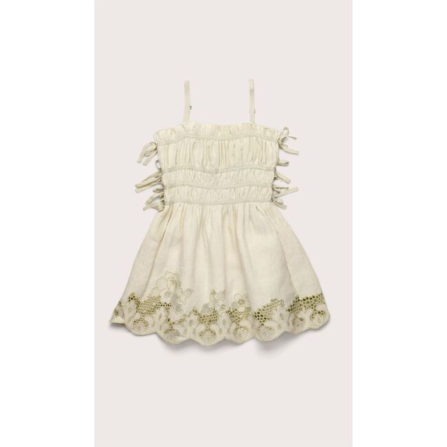 Lola Embroidered Linen Kids Dress, LIGHT HONEYDEW