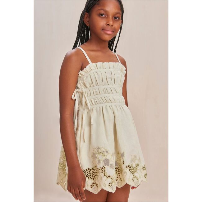 Lola Embroidered Linen Kids Dress, LIGHT HONEYDEW