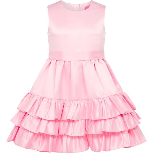 Arabella Frill Satin Girls Party Dress, Sugar Pink - Dresses - 1