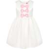 Joy Satin Bows Occasion Party Dress, White & Pink - Dresses - 1 - thumbnail