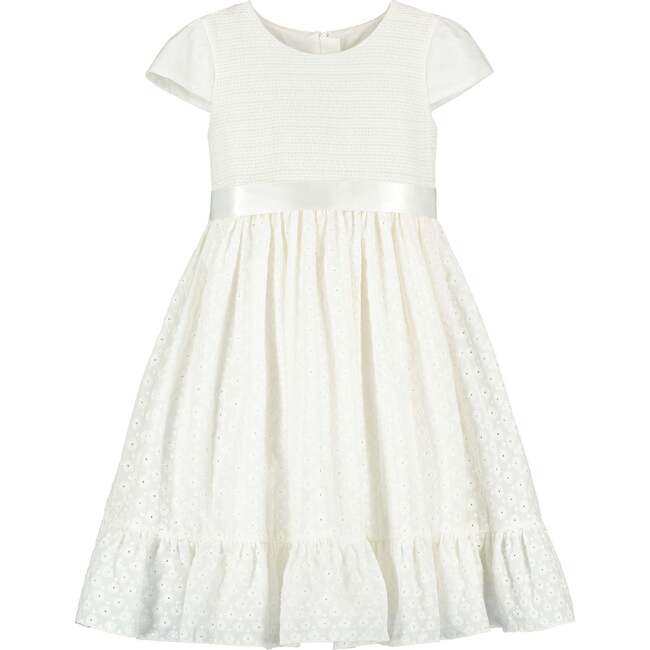 Clara Smocked Floral Embroidered Cotton Baby Occasion Dress, White - Dresses - 1