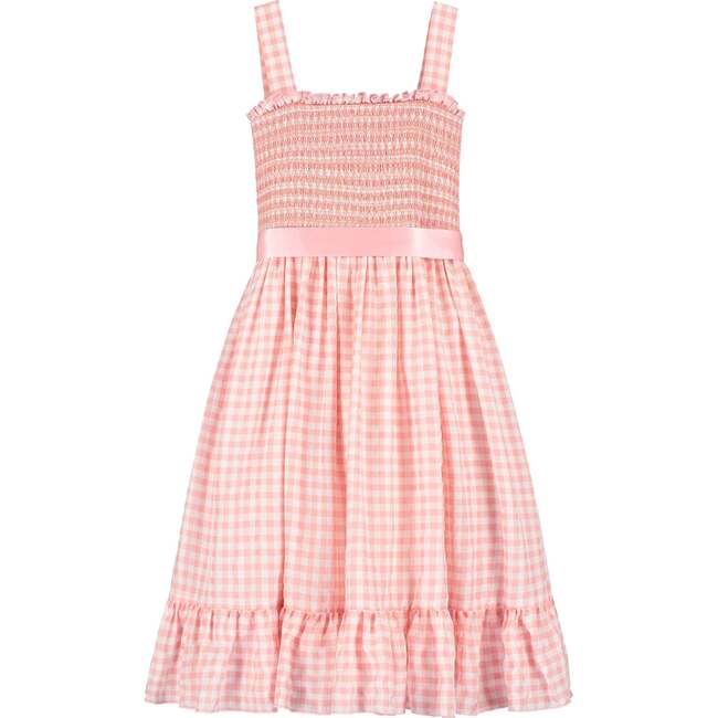 Ava Smocked & Embroidered Gingham Check Girls Party Dress, Pink - Dresses - 1