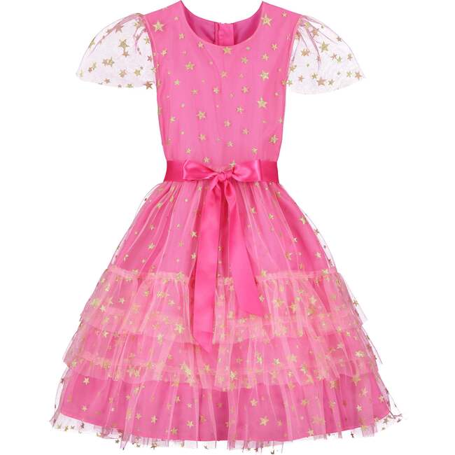 Cinderella Star Tulle Frill Luxury Party Dress, Candy Pink - Dresses - 1