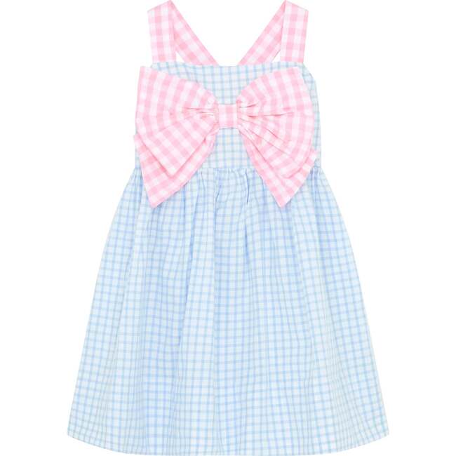 Little Princess Helena Gingham Bow Cotton Baby Dress, Pink & Blue - Dresses - 1