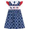 Little Princess Aurora Hand Smocked Embroidered Flags Cotton Girls Dress, Red, White & Blue - Dresses - 1 - thumbnail