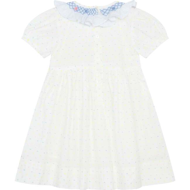 Little Princess Anne Hand Smocked Embroidered Dot Cotton Girls Dress, White & Pink - Dresses - 2