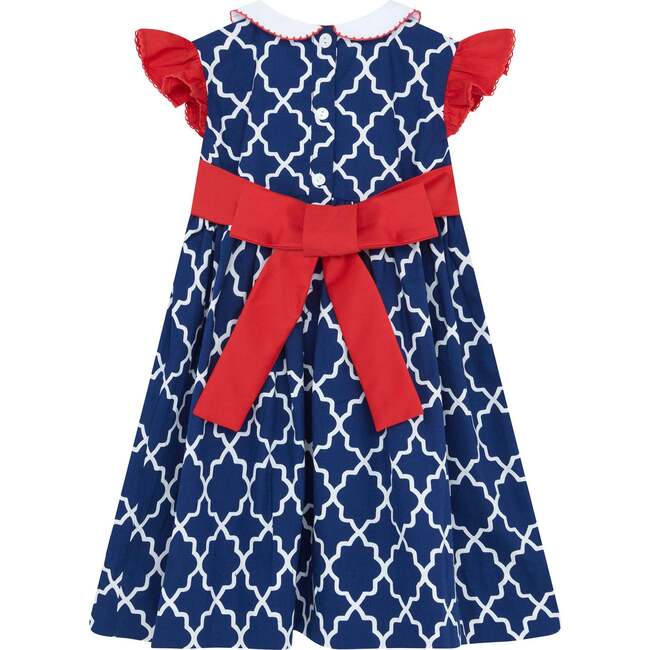 Little Princess Aurora Hand Smocked Embroidered Flags Cotton Girls Dress, Red, White & Blue - Dresses - 2