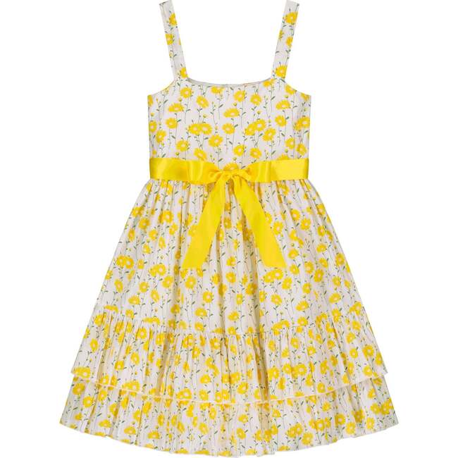 Summer Floral Girls Party Dress, Yellow & White - Dresses - 1