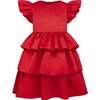 Scarlett Satin Frill Party Dress, Red - Dresses - 1 - thumbnail