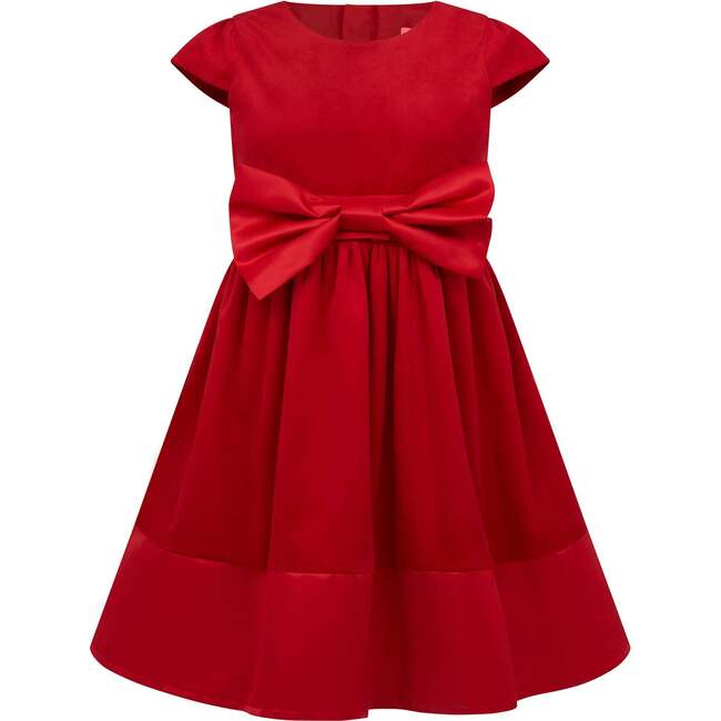 Florence Velvet & Satin Bow Party Dress, Red - Dresses - 1
