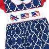 Little Princess Aurora Hand Smocked Embroidered Flags Cotton Girls Dress, Red, White & Blue - Dresses - 3 - thumbnail