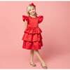 Scarlett Satin Frill Party Dress, Red - Dresses - 2 - thumbnail