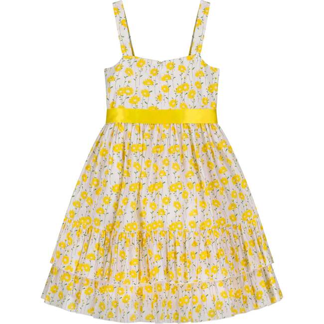Summer Floral Girls Party Dress, Yellow & White - Dresses - 2