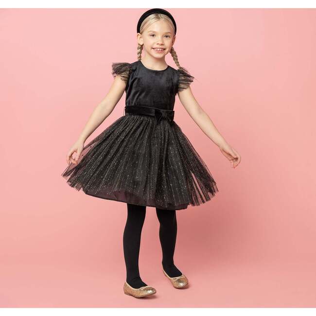 Wednesday Velvet & Glitter Tulle Party Dress, Black
