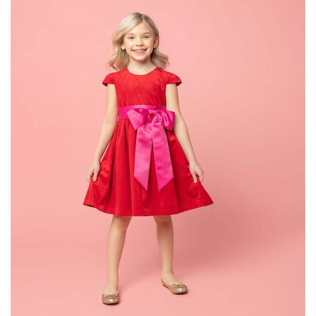 Lilibet Velvet & Satin Party Dress, Red & Pink