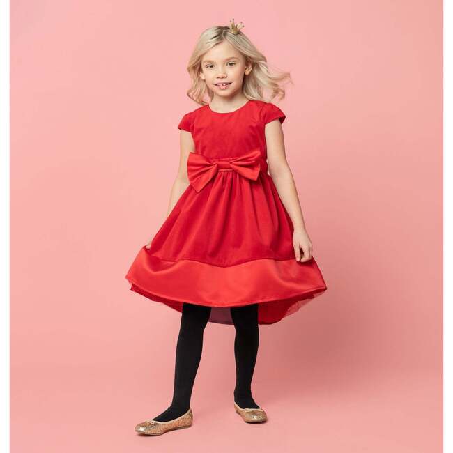 Florence Velvet & Satin Bow Party Dress, Red - Dresses - 3