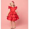 Scarlett Satin Frill Party Dress, Red - Dresses - 3 - thumbnail