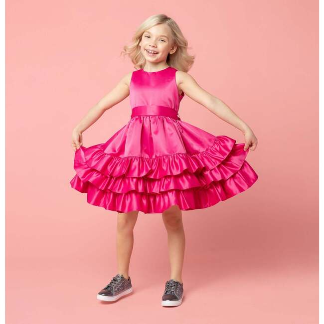 Arabella Frill Satin Party Dress, Pink