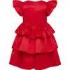 Scarlett Satin Frill Party Dress, Red - Dresses - 4 - thumbnail