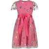 Aster Sequin Star Tulle Girls Party Dress, Pink - Dresses - 1 - thumbnail