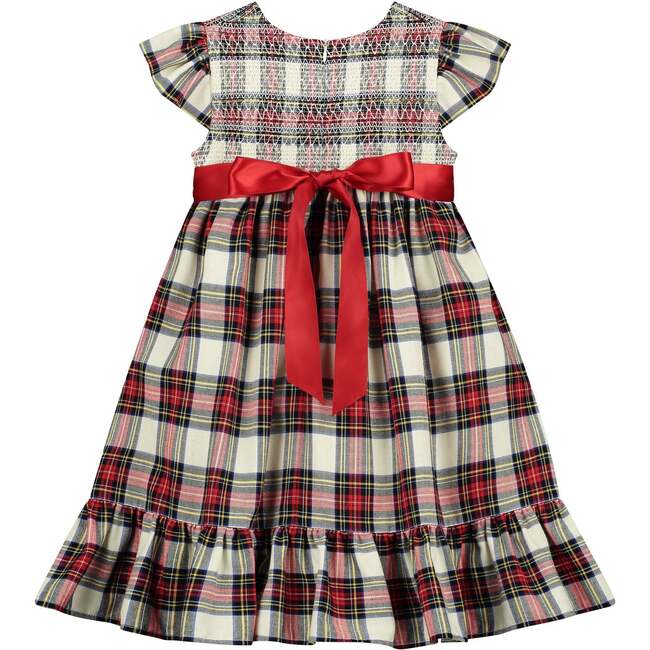 Poppy Smocked Plaid Tartan Girls Party Dress, White - Dresses - 3