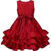Arabella Frill Satin Baby Party Dress, Red - Dresses - 3 - thumbnail