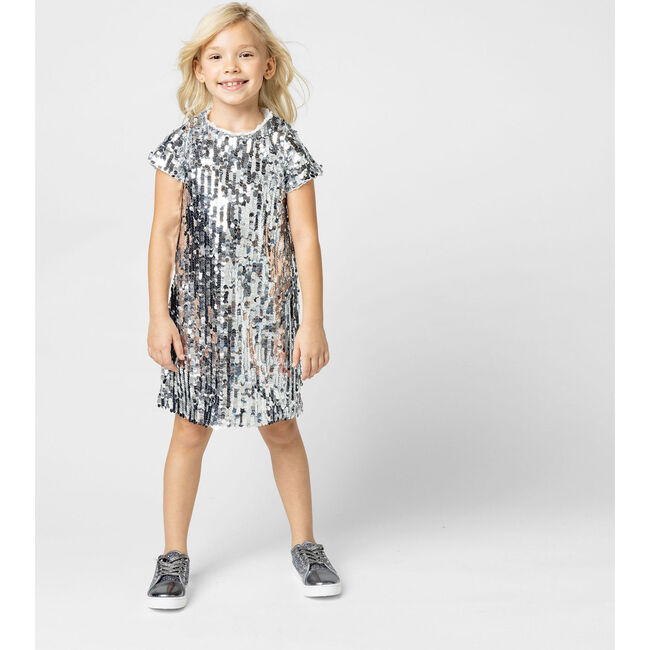 Coco Sequin Girls Party Dress, Silver