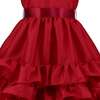 Arabella Frill Satin Baby Party Dress, Red - Dresses - 4 - thumbnail