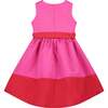 Florence Bow Satin Girls Party Dress, Pink & Red - Dresses - 3 - thumbnail