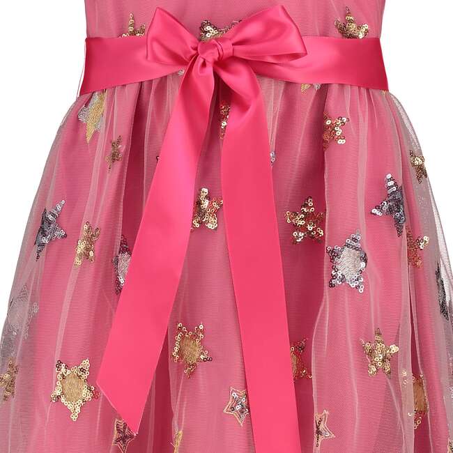 Aster Sequin Star Tulle Girls Party Dress, Pink - Dresses - 4