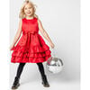 Arabella Frill Satin Girls Party Dress, Red - Dresses - 5 - thumbnail