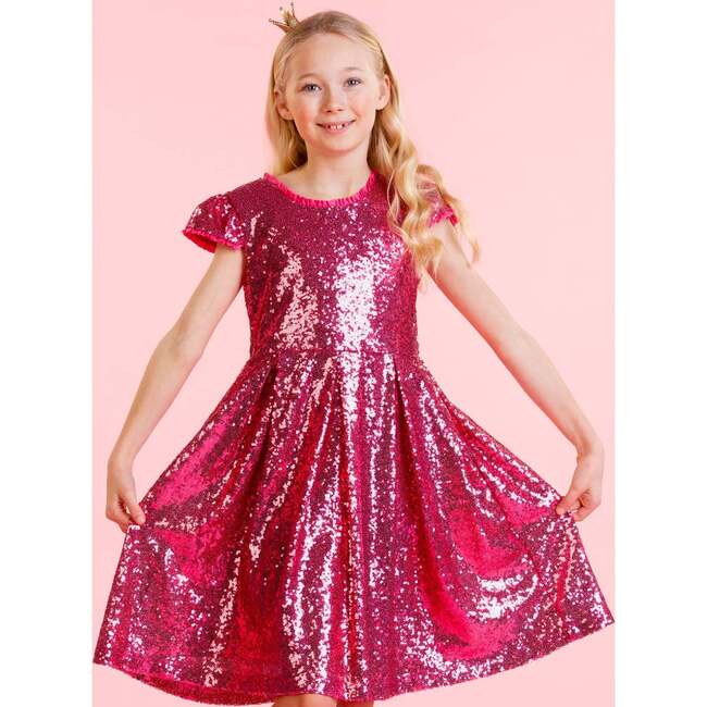 Dazzle Sequin Girls Party Dress, Candy Pink - Dresses - 3