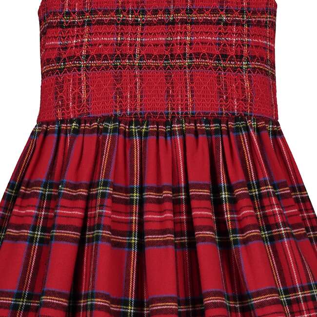 Bonnie Smocked Plaid Tartan Girls Party Dress, Red - Dresses - 4