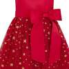 Stella Satin & Gold Star Girls Party Dress, Red - Dresses - 2 - thumbnail