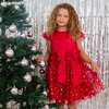 Stella Satin & Gold Star Girls Party Dress, Red - Dresses - 3 - thumbnail