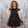Stella Satin & Gold Star Girls Party Dress, Black & Gold - Dresses - 3 - thumbnail