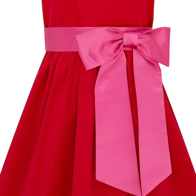 Rosie Velvet & Satin Bow Girls Party Dress, Red & Pink