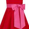 Rosie Velvet & Satin Bow Girls Party Dress, Red & Pink - Dresses - 2 - thumbnail