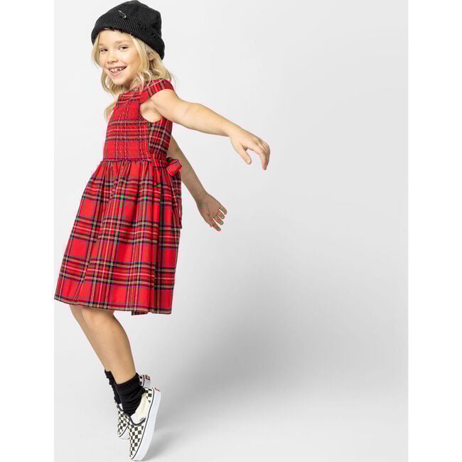 Bonnie Smocked Plaid Tartan Girls Party Dress, Red - Dresses - 6