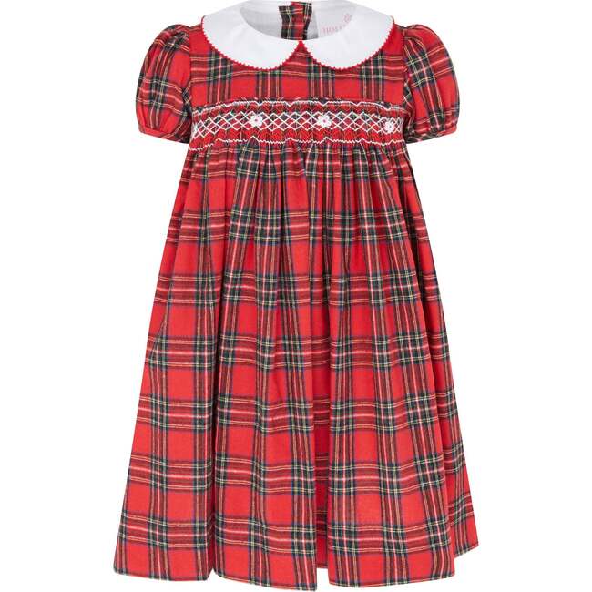 Little Princess Lana Hand Smocked Plaid Baby Dress, Red - Dresses - 1